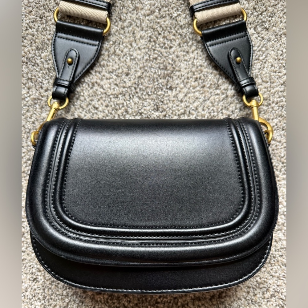 Zara Black Shoulder Bag Claw Carabiner Canvas Strap - Picture 2 of 11